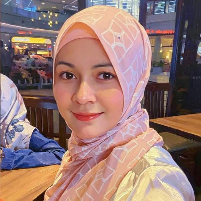 Linda Adams, founder of Hannahku, wearing a modern pink patterned hijab